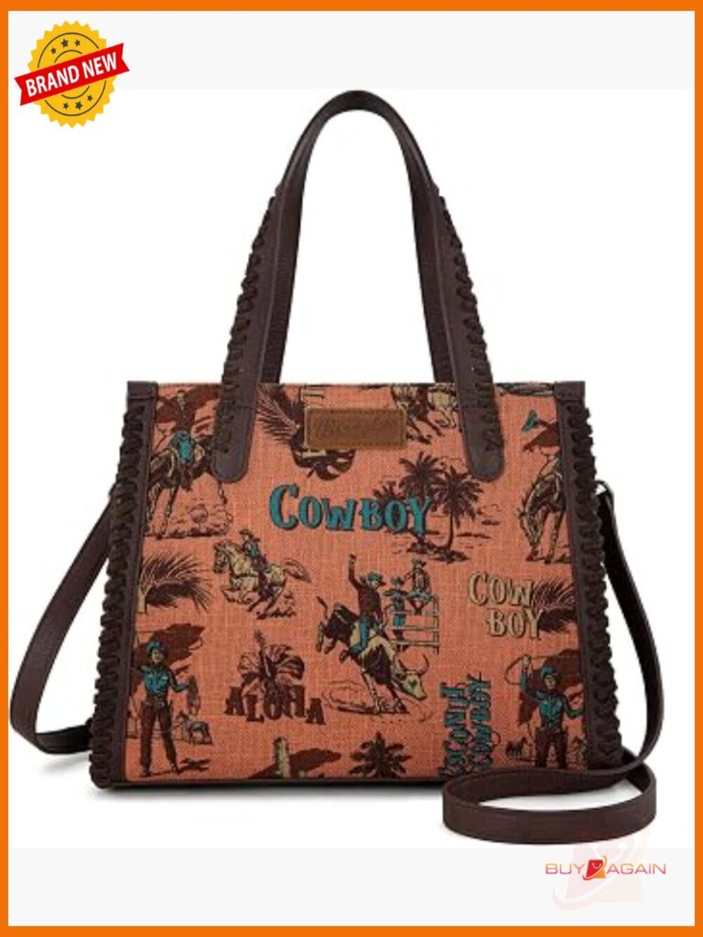 Cowboy Print Tote Bag with Crossbody Strap Western Handbag